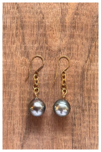 Tahitian Pearl + Chain Earrings